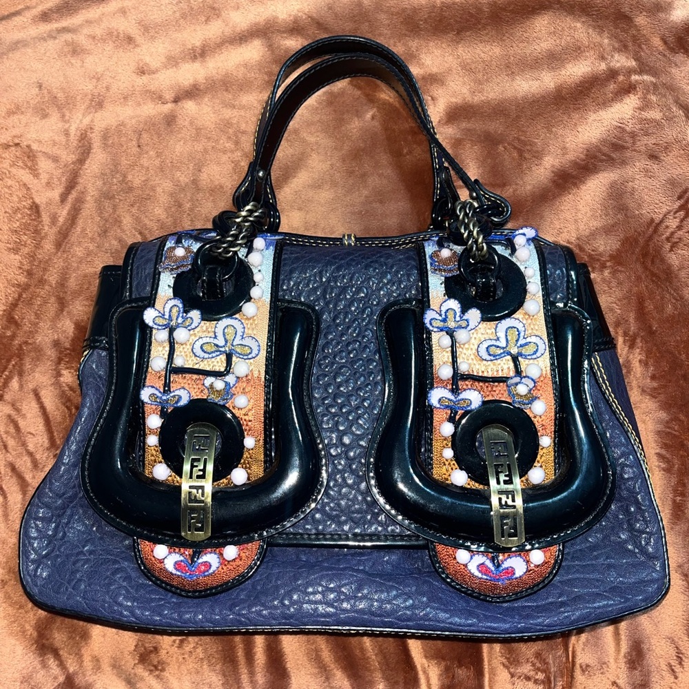 Fendi Embroidered Leather Handbag